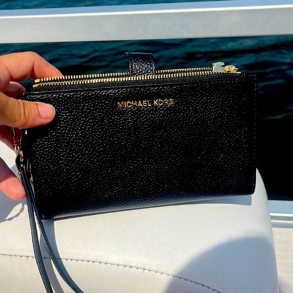 Michael Kors Black Double Wristlet Leather